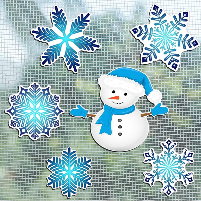 Konohan 12 Pcs/6 Pairs Winter Snowflake Screen Door Magnets Snowman Double Sided Screen Door Magnet Flexible Protector Decorative Screen Magnets for Window Screen Sliding Doors - Image 1